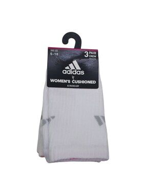 Adidas Womens Cushioned Crew Socks 3-Pack Aeroready White w/Bright Accents